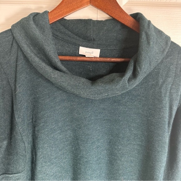 Pure Jill Cowl Mock Neck Shift Dress Womens LP Green Long Sleeves Cotton - Picture 2 of 7